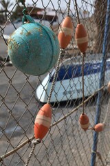 Some fishermen's buoys hung in a net on the island of Fuerteventura