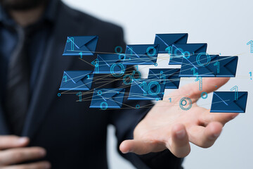 express envelope and parcel abstract technology background. Business quantum internet network...