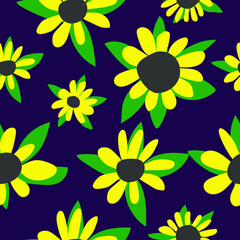 sunflowers kid seamless vector pattern