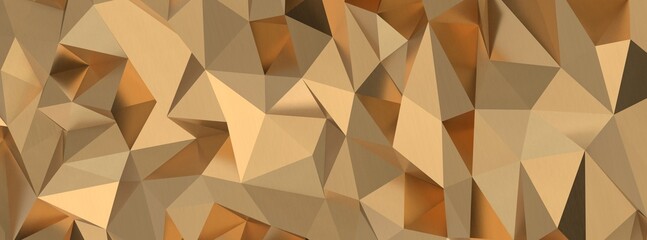 Abstract 3D render illustration,Surface gold crystal geometric triangle and Polygonal shapes...