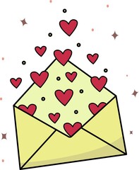 Vector image of an envelope with hearts.