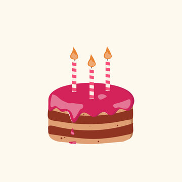 birthday cake with candles.Birthday or wedding vector flat cake.