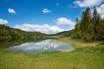 pictorial lake Lautersee in may, Hiking area Mittenwald, bavaria