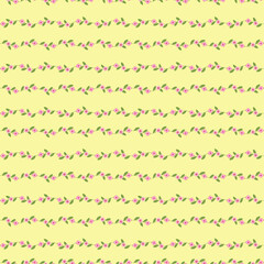Vector seamless pattern with floral ornament. Lines of flowers on a light yellow background.