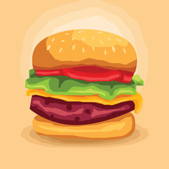 Burger with beef, cheese and lettuce illustration flat image vector