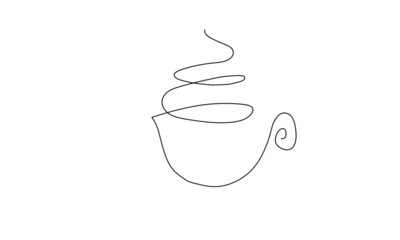 One line drawing a cup of hot coffee or tea. Modern minimalist art, aesthetic contours. Abstract portrait of cup of coffee or tea in minimalist style. Continuous line vector illustration