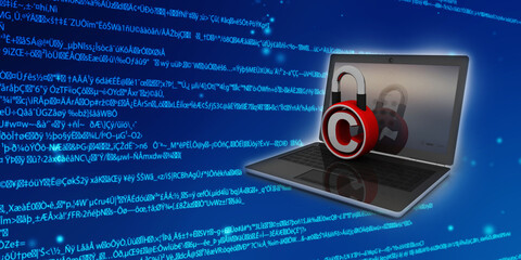 

3d illustration copyright symbol lock in laptop
