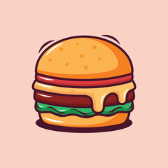 Beef burger with melted cheese cute image vector