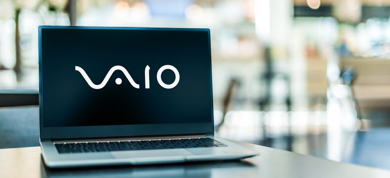 Laptop computer displaying logo of VAIO