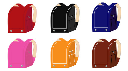 いろいろな色のランドセル イラストセット カラフル
