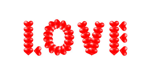 The inscription love is made of a red 3-d heart.Vector illustration for websites, postcards, invitations.Congratulations on Valentine's Day, Mother's Day, March 8.