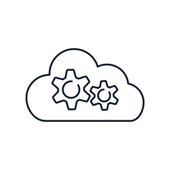 The concept of cloud computing, internet technology, hosting, software, service, storage, network, backup, access. Vector icon isolated on white background.
