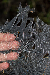 Thin ice in hand. Frostwork