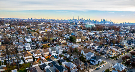 Panoramic view of the surrounding area on the roofs of houses in the residential area of...