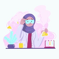 women of hijab scientist hand drawn illustration