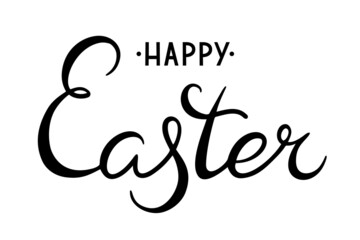 Hand drawing lettering Happy Easter. Illustration holidays design isolated on white background. Vector
