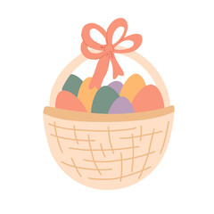 Cute Easter egg basket in pastel colors. Colorful spring illustration with eggs in flat style. Vector - 485348197