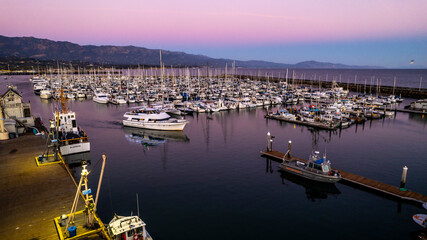 Photo of the Santa Barbara Marina from a drone. USA 2022 - obrazy, fototapety, plakaty