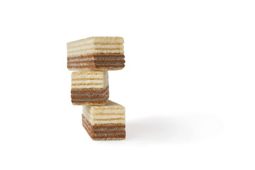 Chocolate and creamy stuffed wafer waffer isolated on white background
