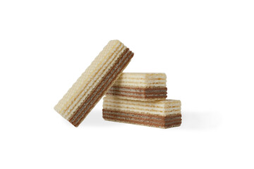 Chocolate and creamy stuffed wafer waffer isolated on white background