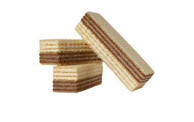 Chocolate and creamy stuffed wafer waffer isolated on white background