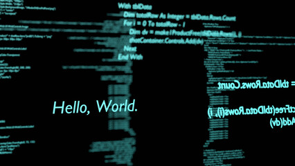 Blue sentences of program coding on a black screen (3D Rendering) © เท้ PY15MU