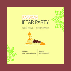 Ramadan Kareem Iftar Party Social Media Post Design Template