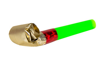 Party foil whistle horn noisemaker isolated on the white background