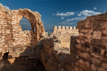 Well-preserved ruins of the ancient Greek fortress Larisa with stone walls and towers, Argos, Greece