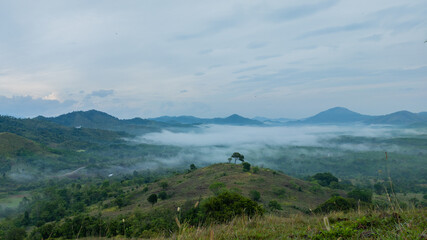 A misty valley in the Meratus Mountains of South Borneo