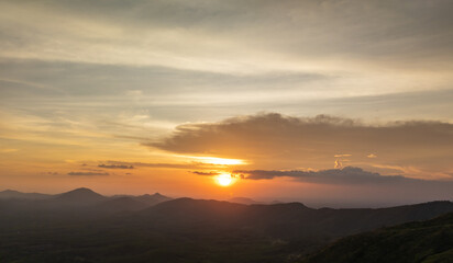 The beautiful sunset on the Meratus Mountains of South Borneo