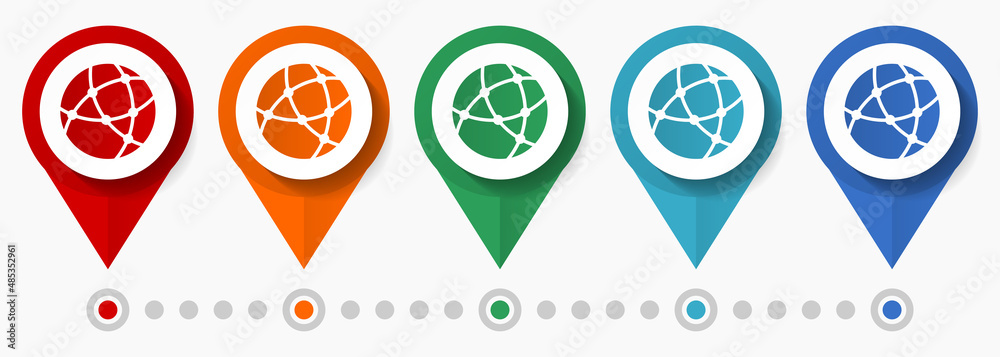 Aufkleber Web, internet concept vector icon set, flat design globe pointers, infographic template
