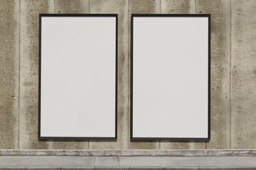 Blank Poster frame / Billboard / Display on an old factory concrete stone wall - Mockup 