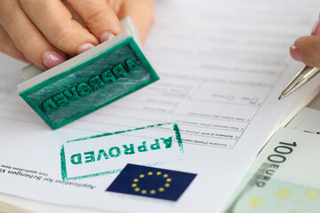 EU visa application approved. Document applying for entry into European Union