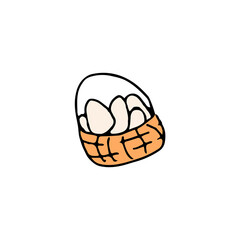 hand drawn color element for easter, basket with eggs