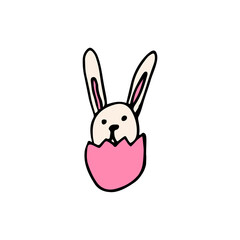 hand drawn color element for easter, rabbit in egg shell