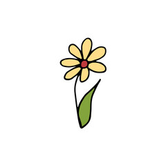 hand drawn color element for easter, flower with leaf