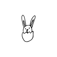 hand drawn outline element for easter, rabbit in egg shell