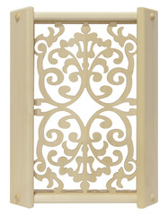 Wooden carved lampshade for sauna lamp on white background