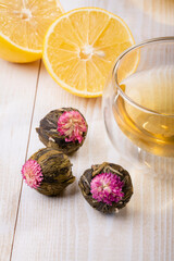 Chinese green oolong tea with fruit additives