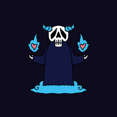 Devil Skull with fire and love, illustration for t-shirt, poster, sticker, or apparel merchandise. With cartoon style.