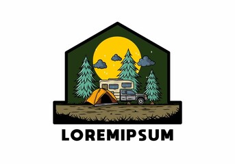 RV van camping in nature illustration