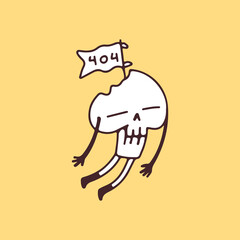 Funny Skull with 404 flags, illustration for t-shirt, poster, sticker, or apparel merchandise. With cartoon style.
