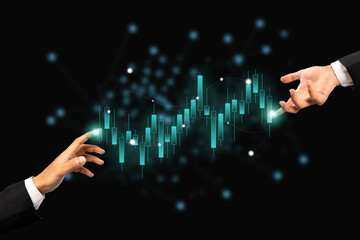 Businessman analyze sales data and graph economic growth. Planning and business strategy Analysis of forex trading Finance and banking.