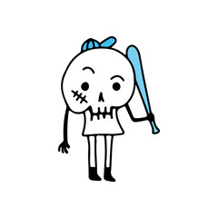 Cool skull with baseball cap and baseball bat, illustration for t-shirt, poster, sticker, or apparel merchandise. With cartoon style.