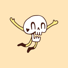 Happy Skull, illustration for t-shirt, poster, sticker, or apparel merchandise. With cartoon style.