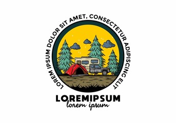 RV van camping in nature illustration