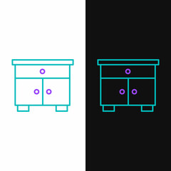 Line Furniture nightstand icon isolated on white and black background. Colorful outline concept. Vector