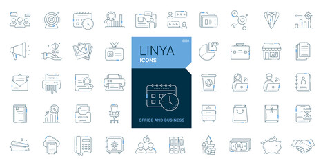 LINYA Office and business workspace elements - thin line web icon set. Outline icons collection. Simple vector illustration.