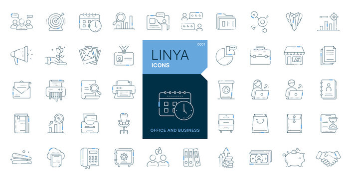 LINYA Office and business workspace elements - thin line web icon set. Outline icons collection. Simple vector illustration.